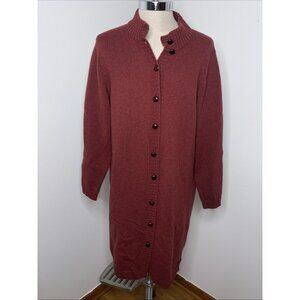 Orvis River Road Long Cardigan Sweater Sz XL Duster Shetland Wool Knit Maroon